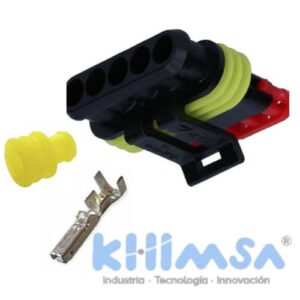 AMP-0-0282089-1  CONECTOR AUTOMOTRIZ SUPERSEAL 1.5 IP67 5 PINES HEMBRA TENSION DE TRABAJO 24VDC (INCLUYE JUNTA DE VENA Y PIN HEMBRA) IP67